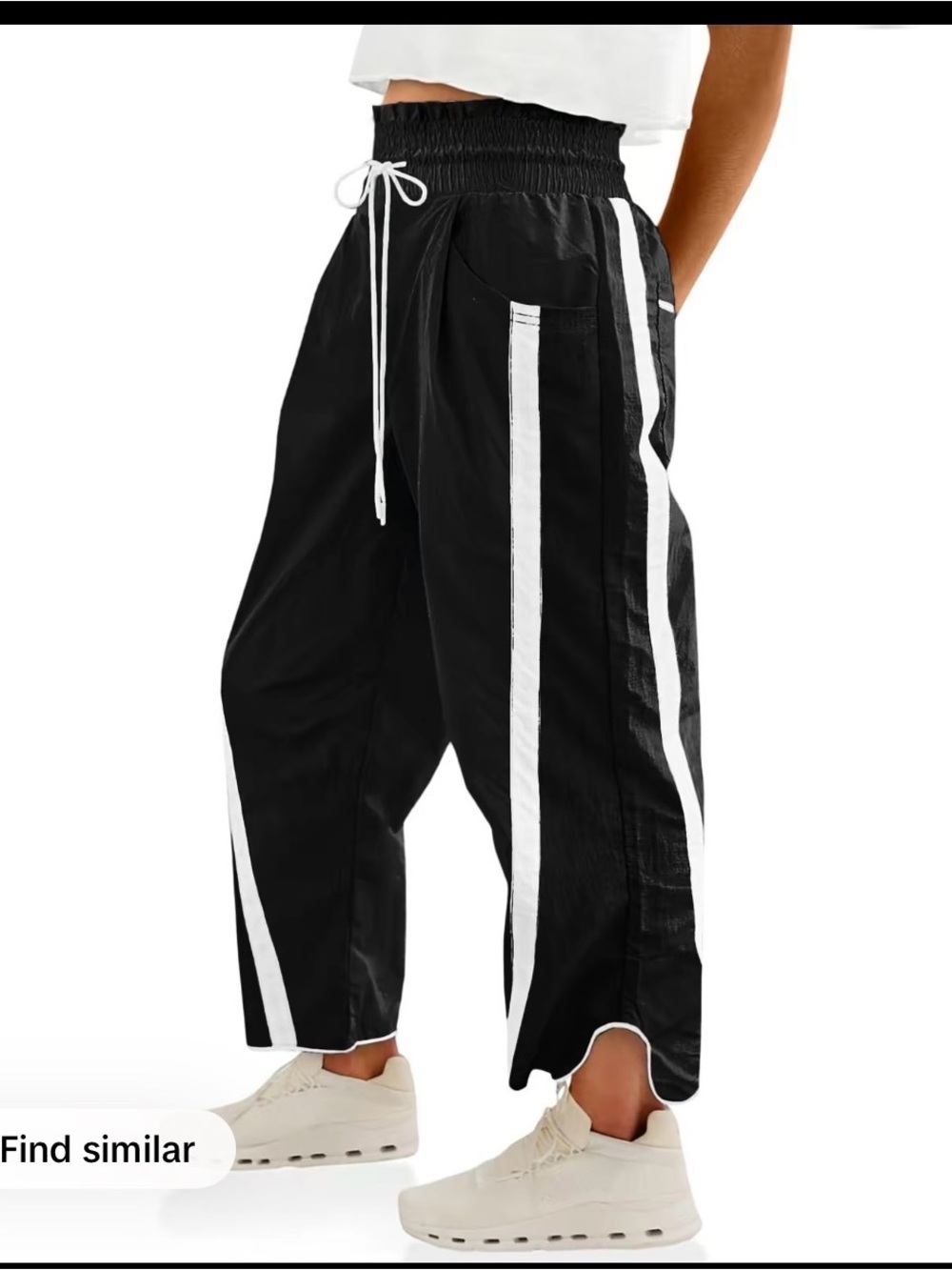 Black Track Pants with White Side Stripes-S